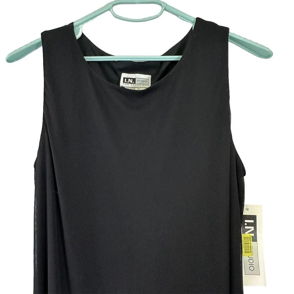 I.N. Studio 12 Black Lined‎ Handkerchief Hem Midi Maxi Dress Goth Minimalist NWT